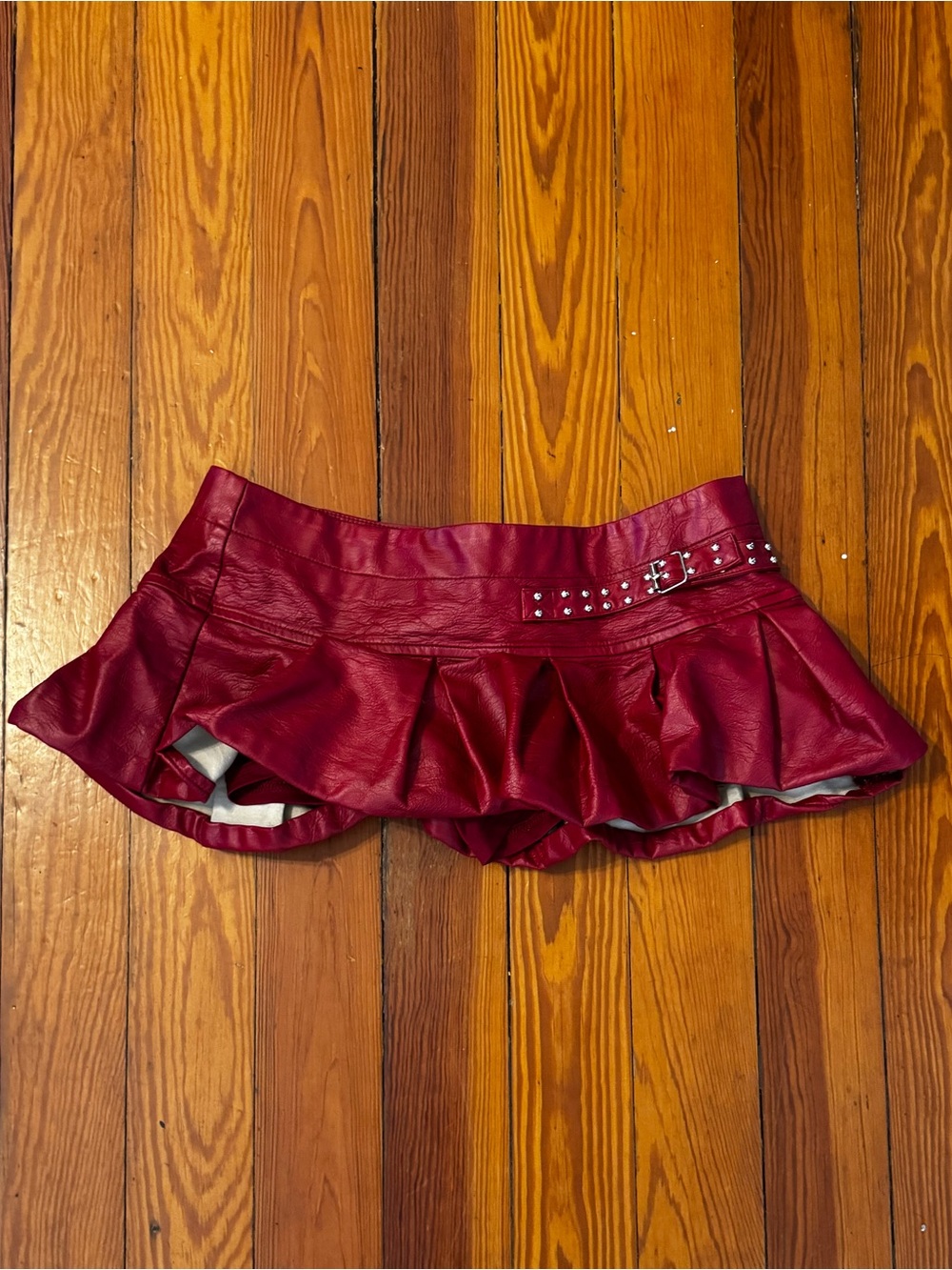 Edikted Red Pleaded Mini Skort with Studded Belt Detail
